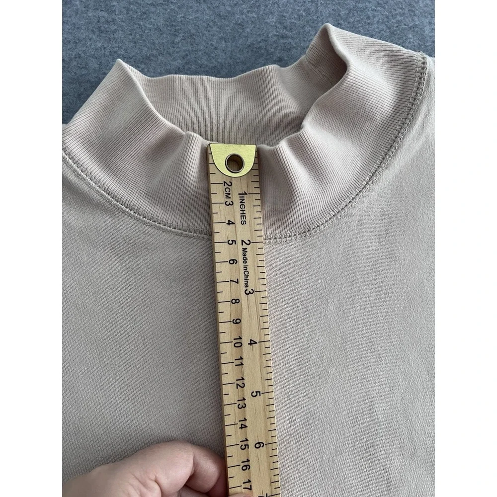 Eddie Bauer Mock Neck 100% Cotton L Long Sleeve Mens Shirt Beige Tan Putty Zip